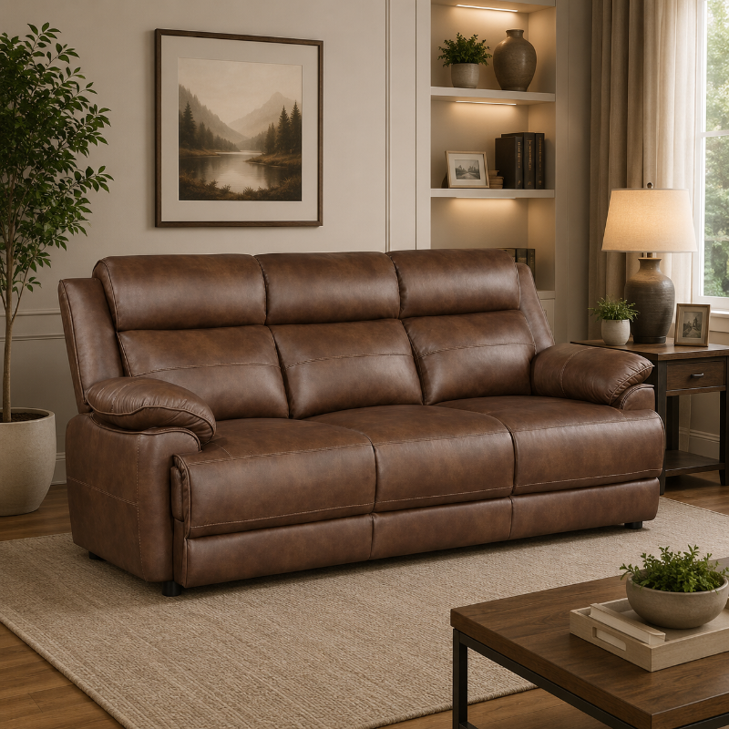 Picture of Leather Arm Stationary Sofa Dark Brown