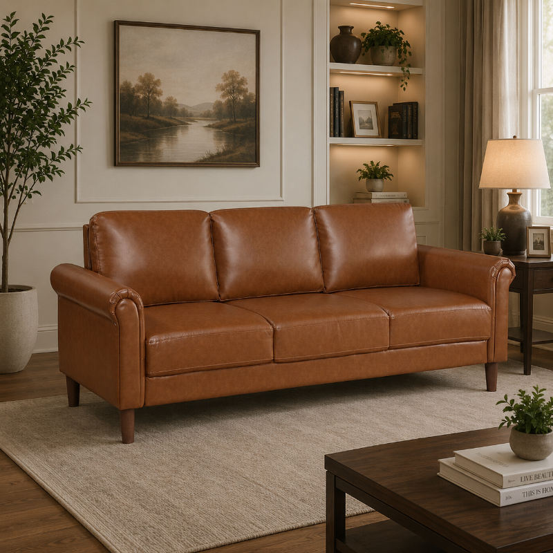 Picture of Brown, Chocolate, Dark gray Leather Sofa