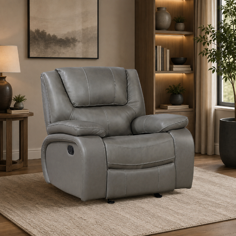 Picture of Genuine Leather Grey Reclining Glider Recliner