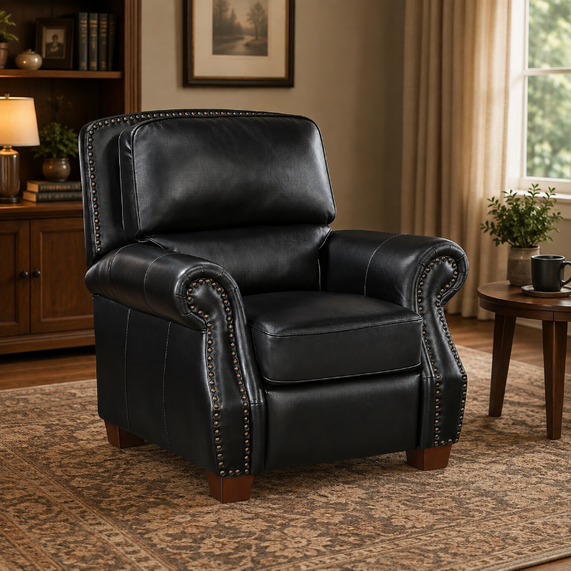 Picture of Genuine Leather Black Push Back Reclining Chair