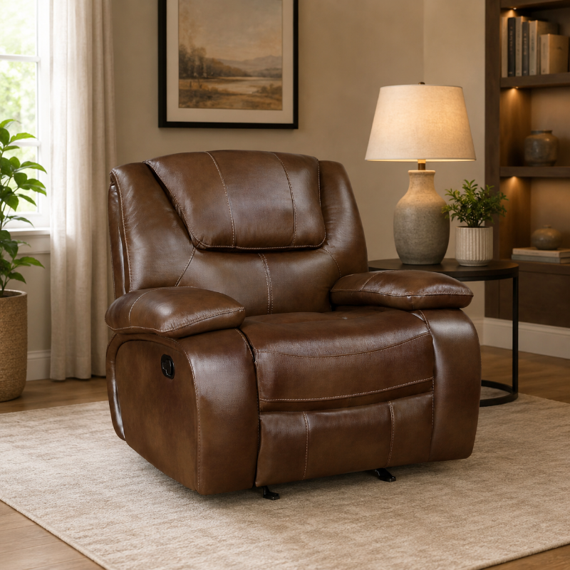 Picture of Genuine Leather Brown Reclining Glider Recliner