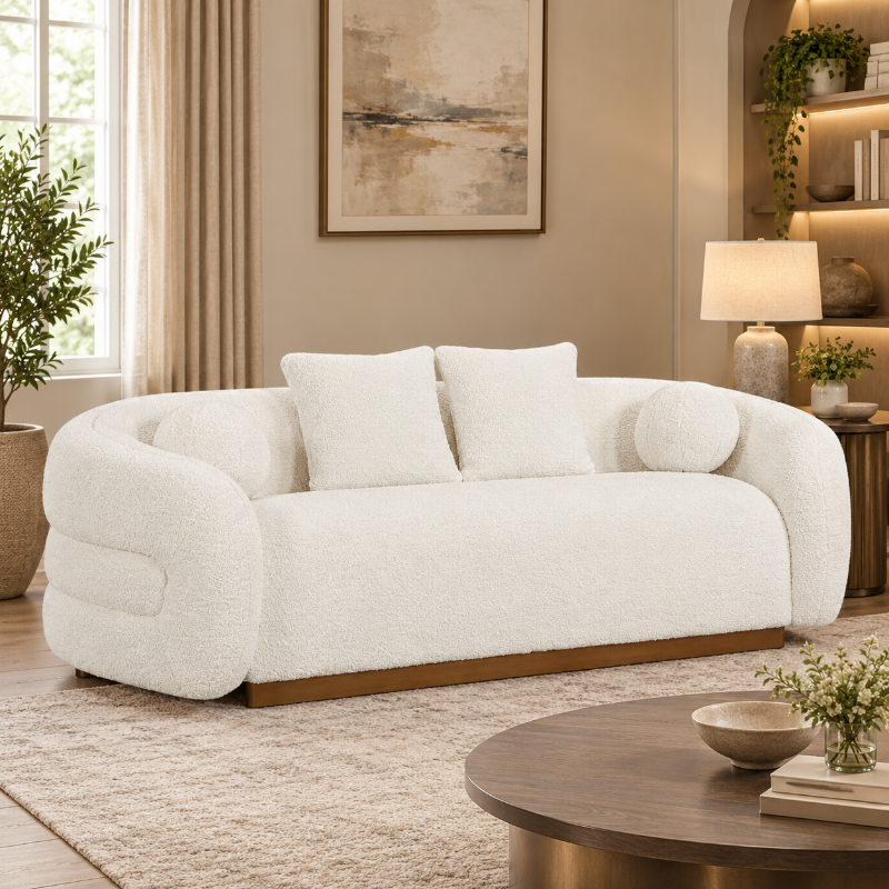 Picture of Boucle Fabric White Sofa