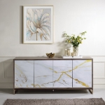 Picture of 65"W X 16"D X 30"H White Marble Paint, Oak & Champagne Console Cabinet
