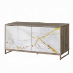 Picture of 65"W X 16"D X 30"H White Marble Paint, Oak & Champagne Console Cabinet