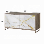 Picture of 65"W X 16"D X 30"H White Marble Paint, Oak & Champagne Console Cabinet