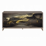 Picture of 65"W X 16"D X 30"H Black Marble Paint, Oak & Champagne Console Cabinet