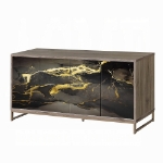 Picture of 65"W X 16"D X 30"H Black Marble Paint, Oak & Champagne Console Cabinet