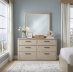 Picture of Light Gray Natural Finish Six-Drawer Dresser & Mirror