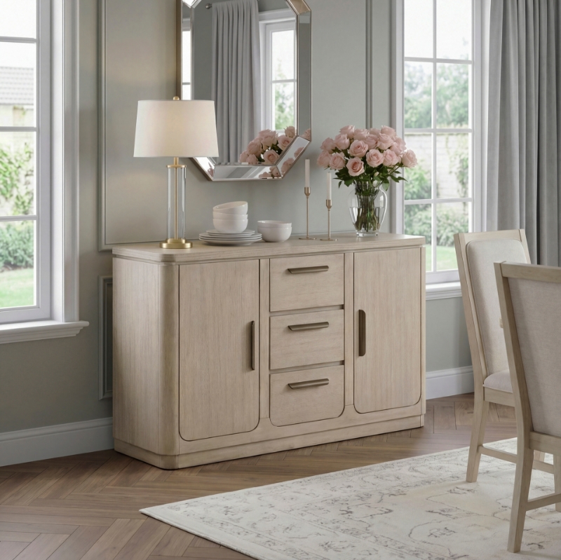 Picture of 56" x 18" x 36.5"H Light Gray Natural Finish Multi-Functional Server/Buffet