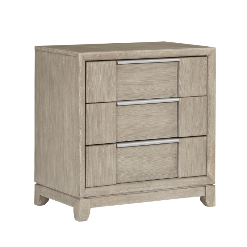 Picture of Oak Veneer Light Gray Finish Three Drawer Nightstand