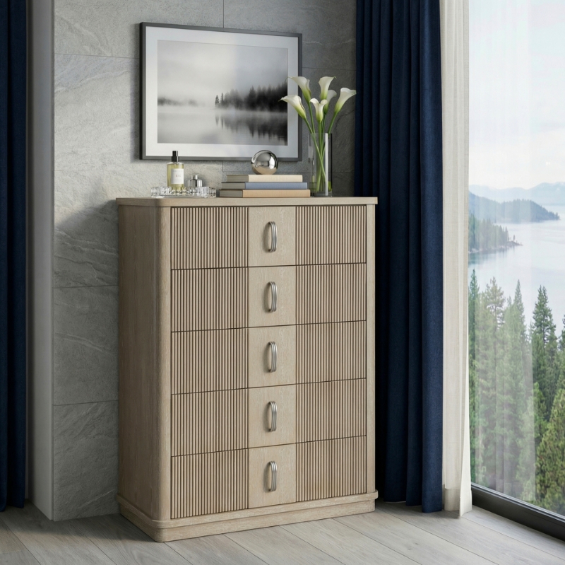 Picture of 38" x 18" x 54.5"H Premium oak veneers and wood light brown finish natural grain Chest