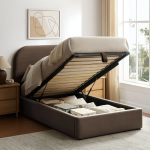 Picture of Twin Velvet Storage Platform Bed in Taupe, Alabaster, Chocolate Brown, Moss Green and Cadet Blue