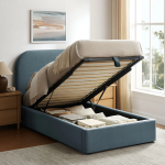 Picture of Twin Velvet Storage Platform Bed in Taupe, Alabaster, Chocolate Brown, Moss Green and Cadet Blue