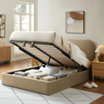 Picture of Full Velvet Storage Platform Bed in Taupe, Alabaster, Chocolate Brown, Moss Green and Cadet Blue
