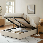 Picture of Full Velvet Storage Platform Bed in Taupe, Alabaster, Chocolate Brown, Moss Green and Cadet Blue