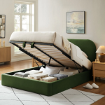 Picture of Full Velvet Storage Platform Bed in Taupe, Alabaster, Chocolate Brown, Moss Green and Cadet Blue