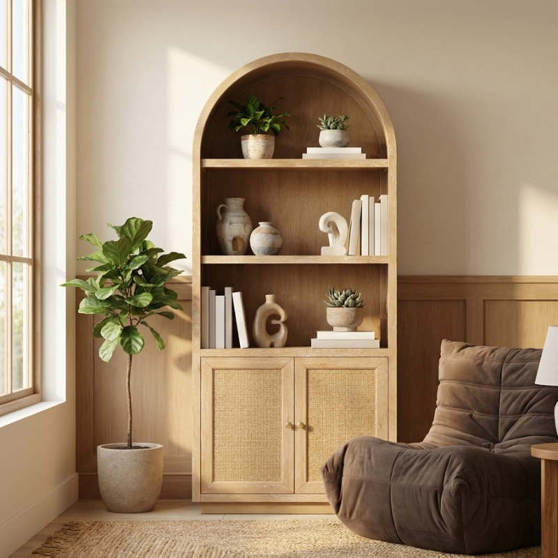 Picture of 36"W x 16"D x 84"H -  Solid Wood Bookcase / Display Cabinet in Natural, Brown and Black Finish