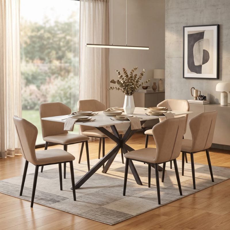 Picture of Leather Dining Chair Curved Back Design with Steel Legs
