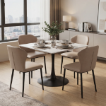 Picture of Leather Dining Chair Curved Back Design with Steel Legs