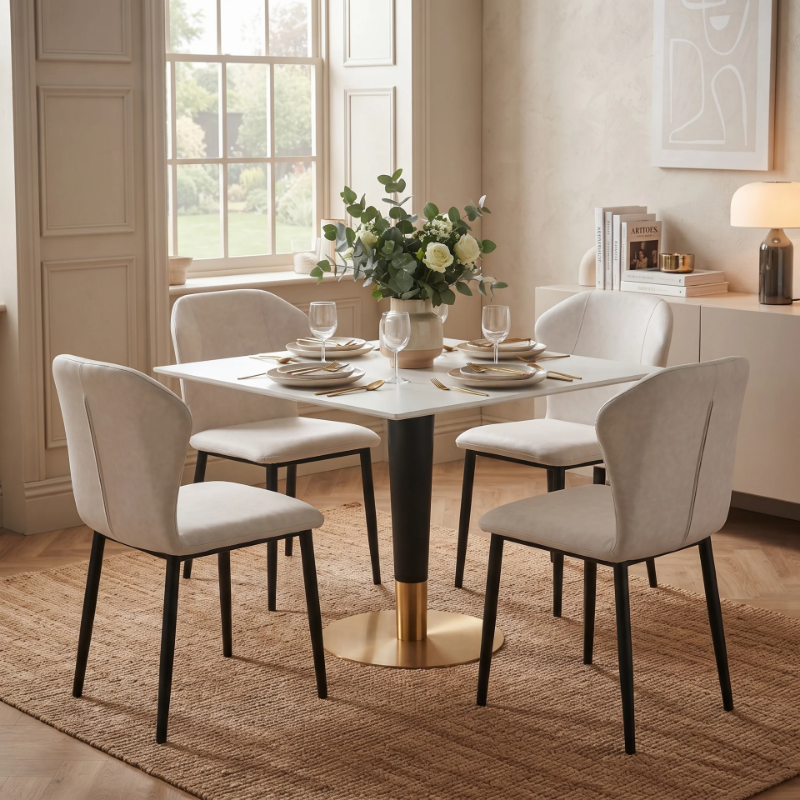 Picture of 31" Square Sintered Stone Top Dining Table in Iron with Black and Gold Finish
