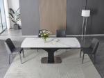 Picture of 63-79"L Extendable luxurious matte white ceramic top with grey veins Dining Table