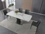 Picture of 63-79"L Extendable luxurious matte white ceramic top with grey veins Dining Table