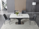 Picture of 63-79"L Extendable luxurious matte white ceramic top with grey veins Dining Table