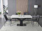 Picture of 63-79"L Extendable luxurious matte white ceramic top with grey veins Dining Table