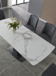 Picture of 63-79"L Extendable luxurious matte white ceramic top with grey veins Dining Table