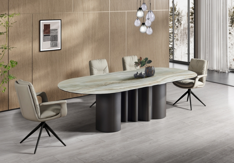 Picture of 110"L Luxurious Topaccio Jade high-gloss ceramic top Dining Table