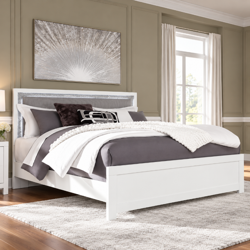 Picture of Twin Upholstered Panel Bed in White or Black Finish