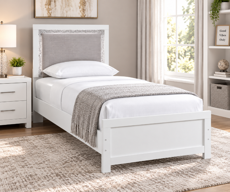 Picture of Twin Upholstered Panel Bed in White or Black Finish