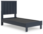 Picture of Navy Blue Twin Platform Bed with Headboard and w/Bookcase Storage or w/o Bookcase Storage