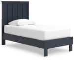 Picture of Navy Blue Twin Platform Bed with Headboard and w/Bookcase Storage or w/o Bookcase Storage