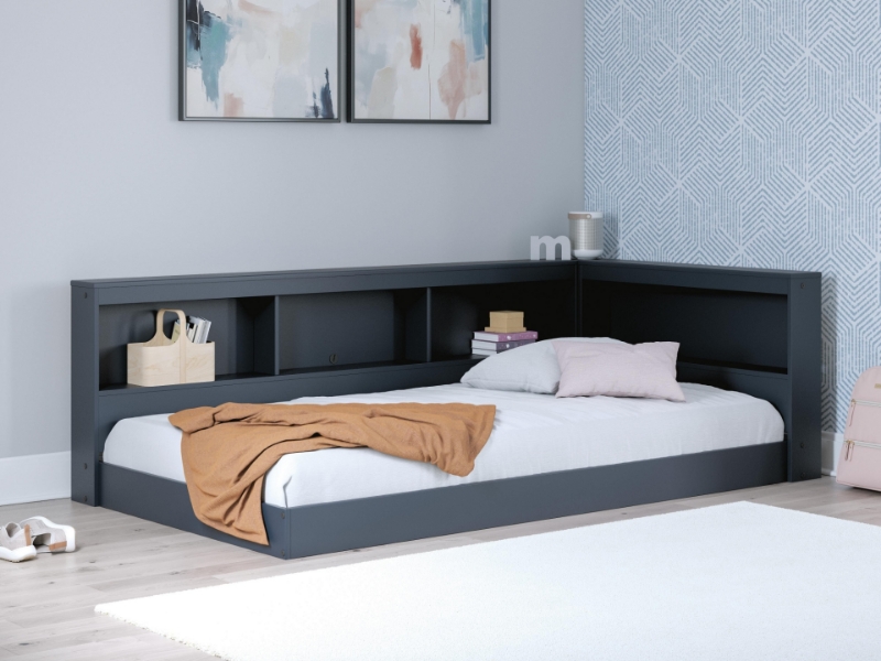 Picture of Navy Blue Twin Bookcase Storage Bed