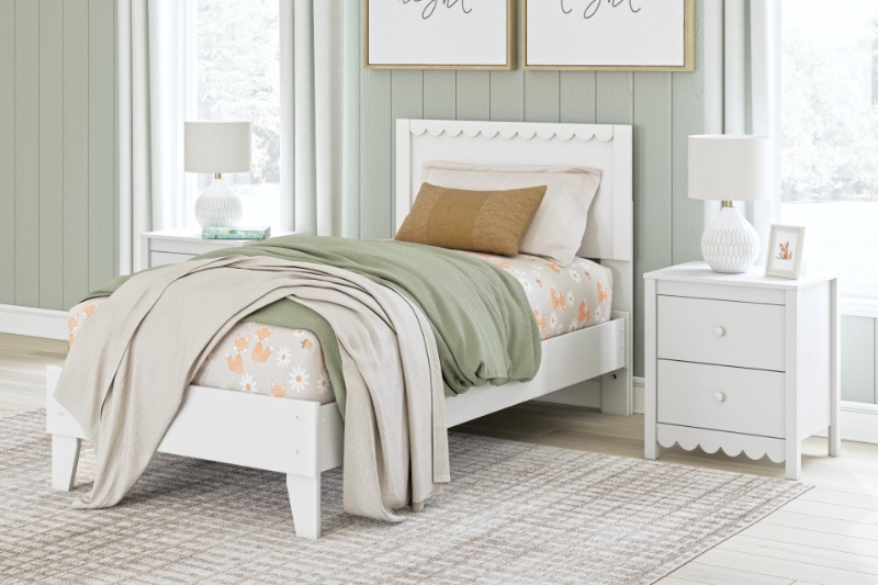 Picture of White Twin Platform Bed with Headboard