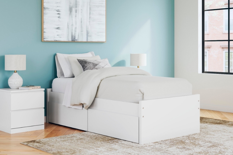 Picture of White Twin Platform Bed W/Storage or W/o Storage