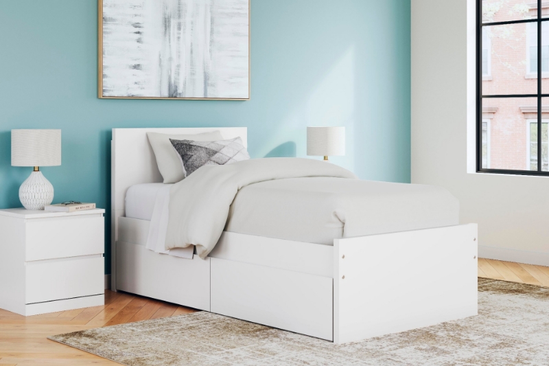 Picture of White Twin Platform Bed with Headboard and W/Storage or W/o Storage