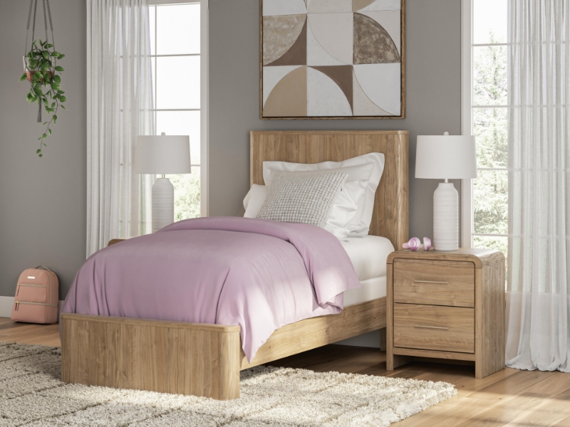Picture of Warm Natural Brown Twin Panel/Platform Bed