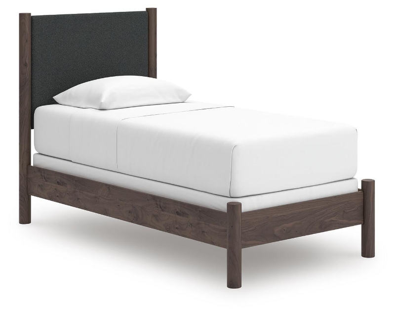 Picture of Brown Twin Upholstered Panel and Platform Bed