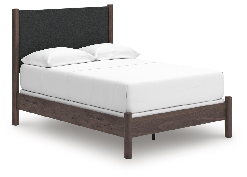 Picture of Brown Full Upholstered Panel and Platform Bed