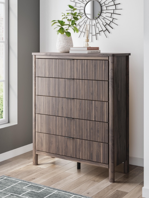 Picture of 42.24" W Brown Five Drawer Wide Chest