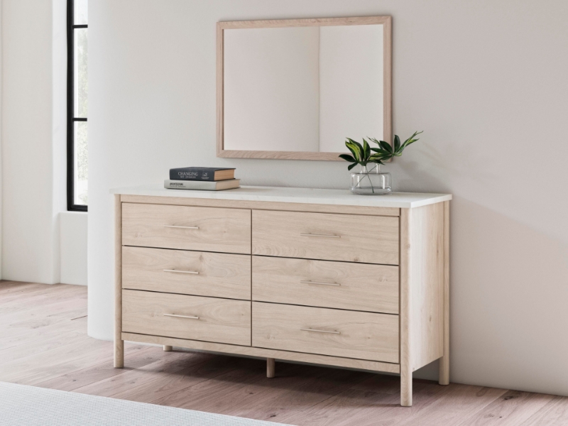 Picture of Dresser and Mirror in Tan Finish