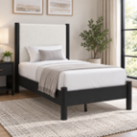Picture of Black Twin Upholstered Panel Bed