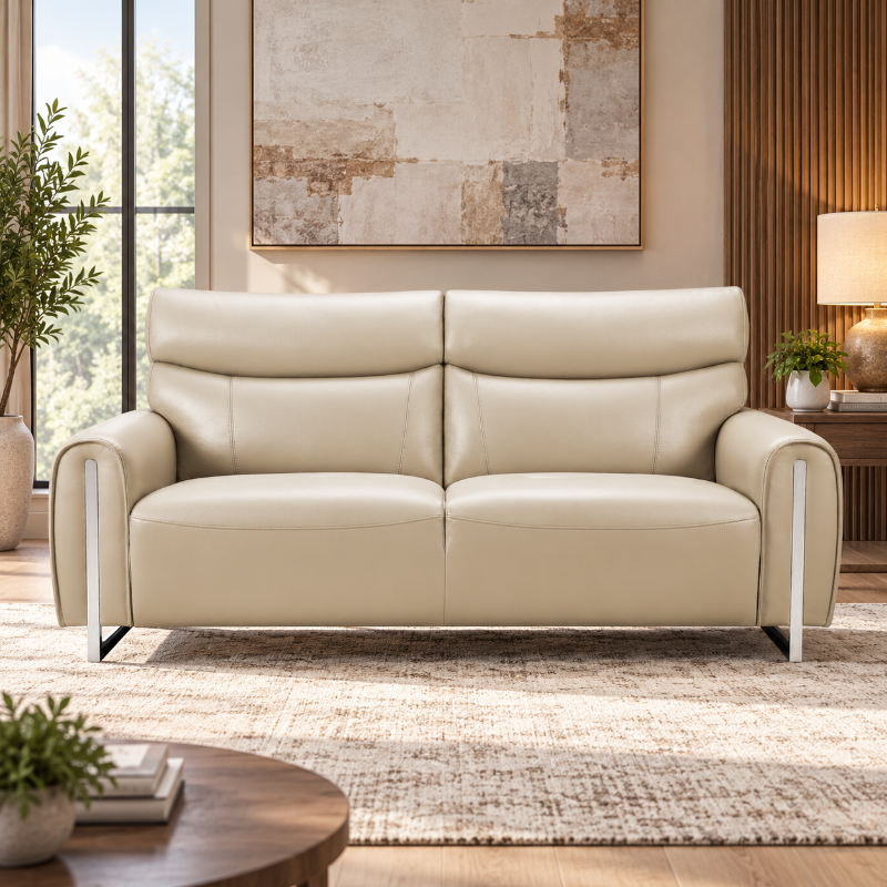 Picture of Genuine Leather Cream Sofa