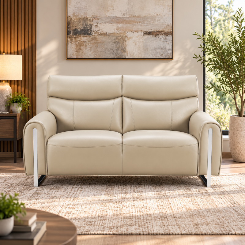 Picture of Genuine Leather Cream Loveseat