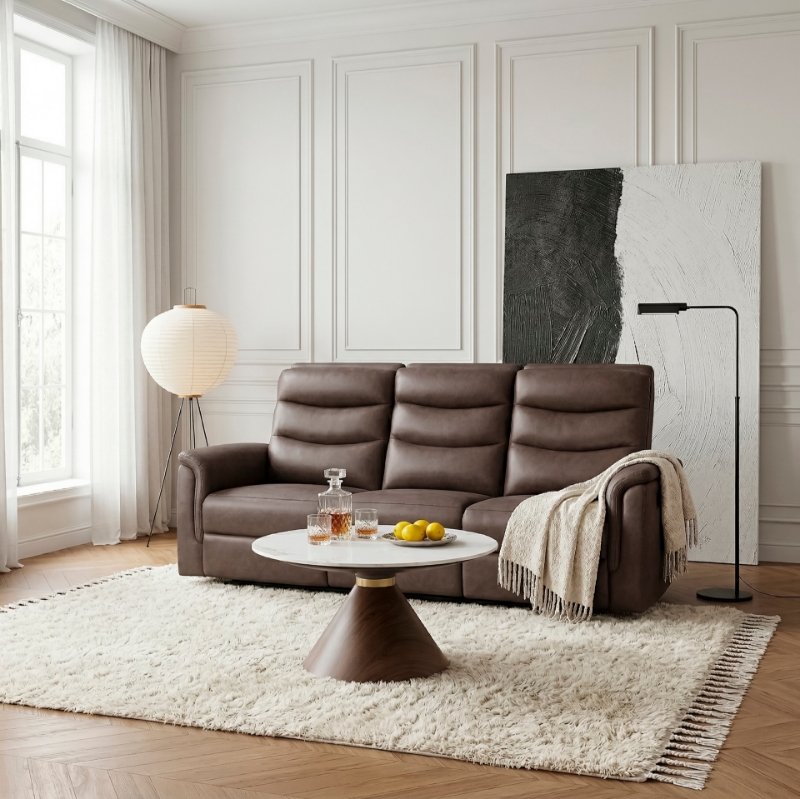Picture of Leather Reclining Sofa in Brown, Grey and Taupe Finish