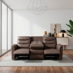 Picture of Leather Reclining Sofa in Brown, Grey and Taupe Finish
