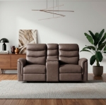 Picture of Leather Reclining Loveseat in Brown, Grey and Taupe Finish