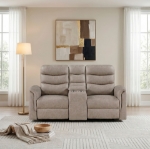 Picture of Leather Reclining Loveseat in Brown, Grey and Taupe Finish